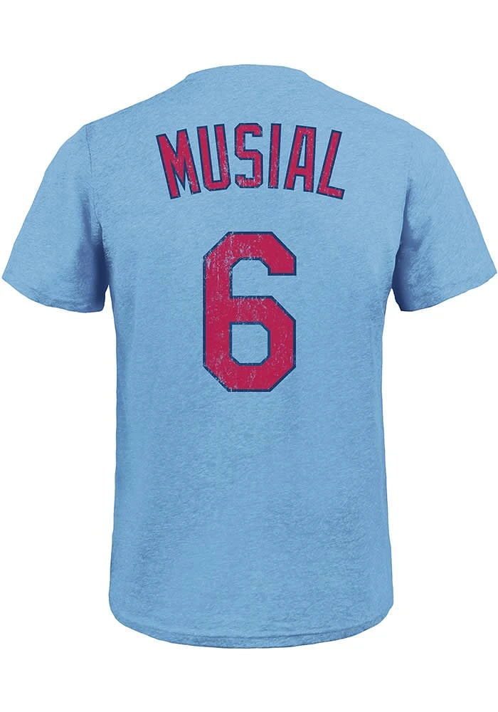 Stan Musial St Louis Cardinals Light Blue Name and Number Short Sleeve Fashion Player T Shirt