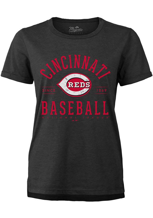 Cincinnati Reds Womens Black Script Boyfriend Short Sleeve T-Shirt