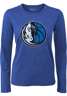 Dallas Mavericks Womens Blue Triblend Crew LS Tee