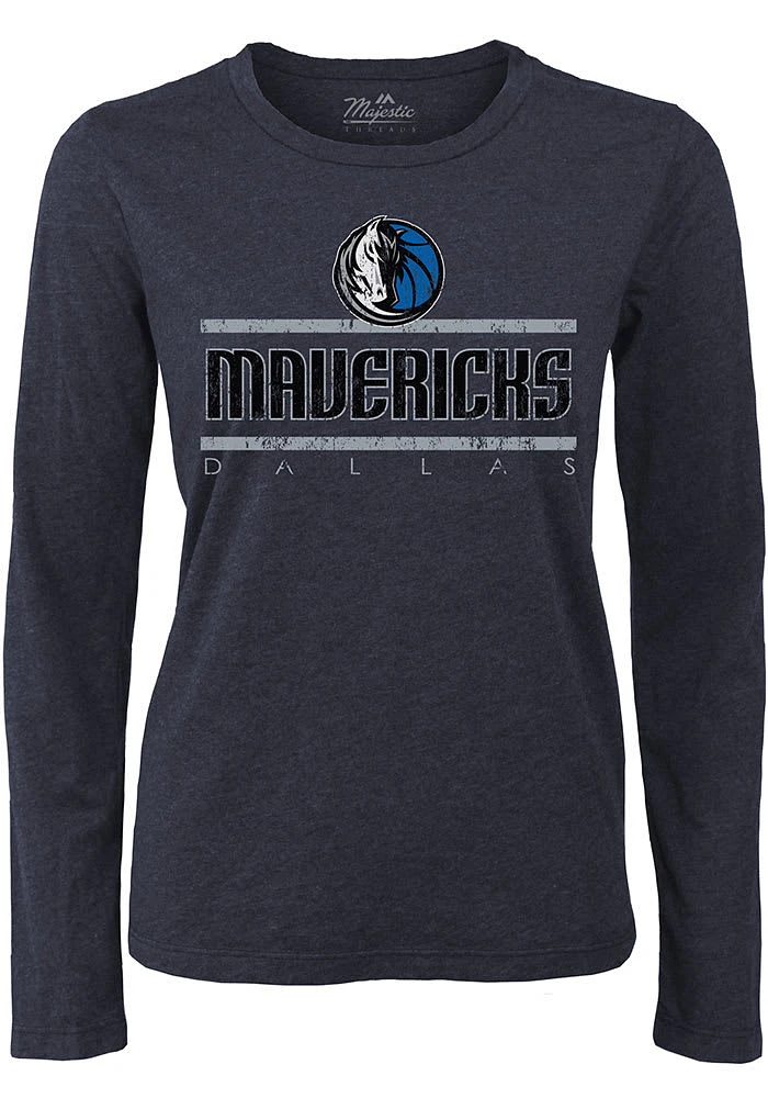 Dallas Mavericks Womens Navy Blue Triblend Crew LS Tee