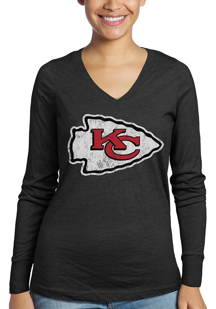 Kansas City Chiefs Womens Black Triblend LS Tee