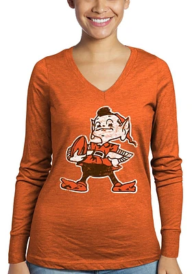Brownie  Majestic Threads Cleveland Browns Womens Orange Triblend LS Tee