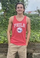 Philadelphia 76ers Mens Red Wordmark Over Logo Short Sleeve Tank Top