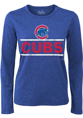 Chicago Cubs Womens Blue Boyfriend LS Tee