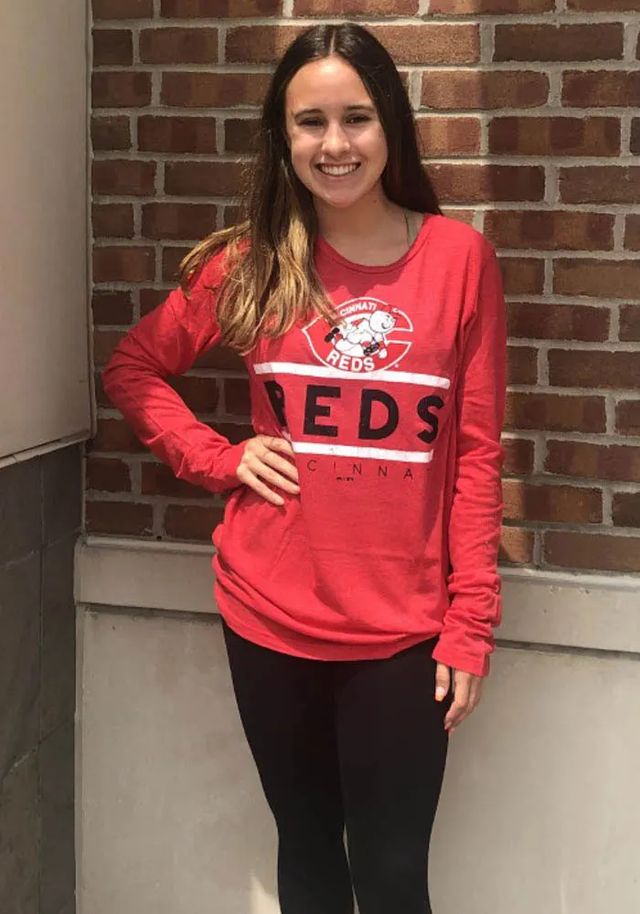 Cincinnati Reds Womens Red Boyfriend LS Tee