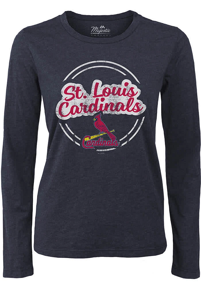 St Louis Cardinals Womens Navy Blue Boyfriend LS Tee