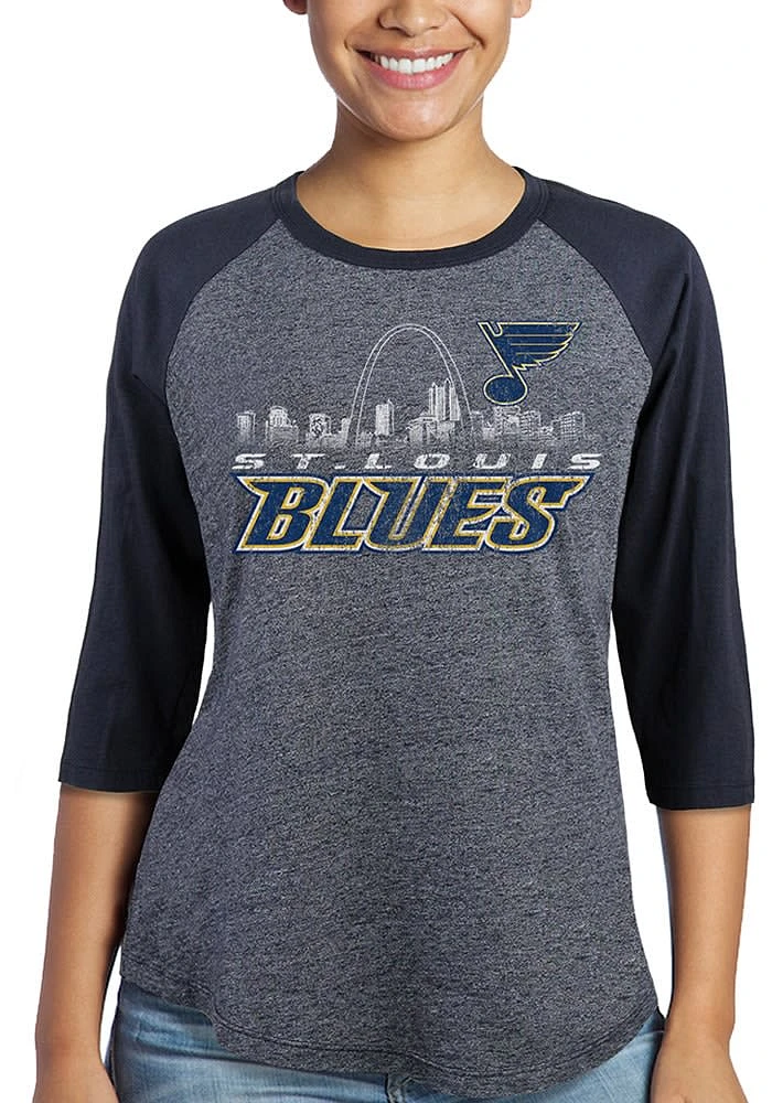 St Louis Blues Womens Navy Blue Triblend 3/4 Raglan Crew Neck LS Tee