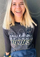 St Louis Blues Womens Navy Blue Triblend 3/4 Raglan Crew Neck LS Tee