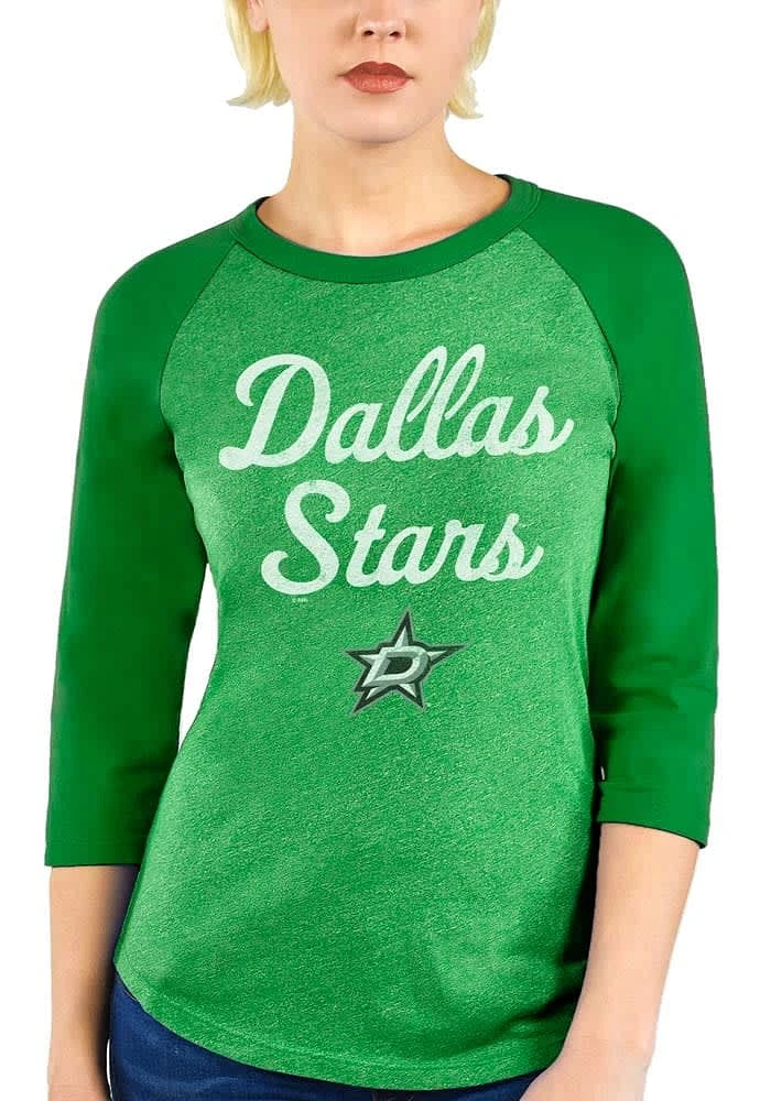 Dallas Stars Womens Green Triblend 3/4 Raglan Crew Neck LS Tee