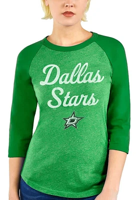 Dallas Stars Womens Green Triblend 3/4 Raglan Crew Neck LS Tee