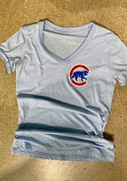 Chicago Cubs Womens Light Blue Ringer Short Sleeve T-Shirt