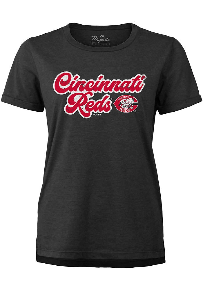 Cincinnati Reds Womens Black Cursive Boyfriend Short Sleeve T-Shirt