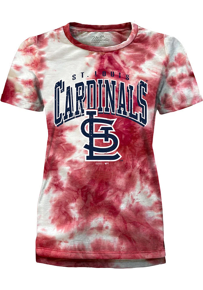 St Louis Cardinals Womens Red Tie Dye Style Short Sleeve T-Shirt