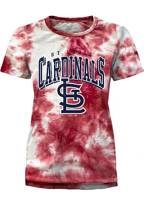 St Louis Cardinals Womens Red Tie Dye Style Short Sleeve T-Shirt