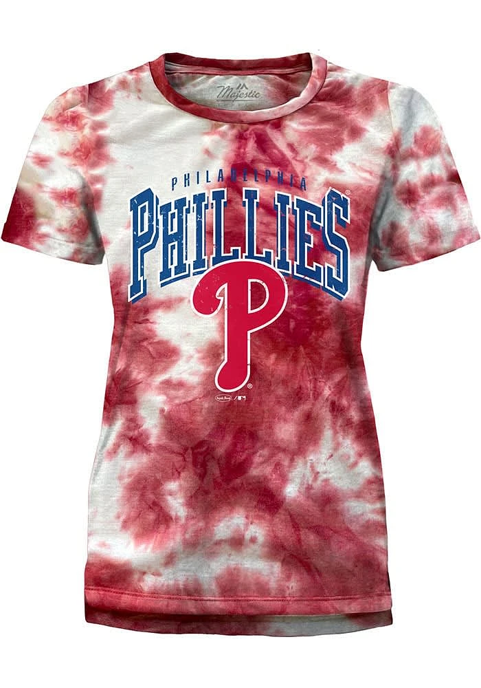 Philadelphia Phillies Womens Red Tie Dye Short Sleeve T-Shirt