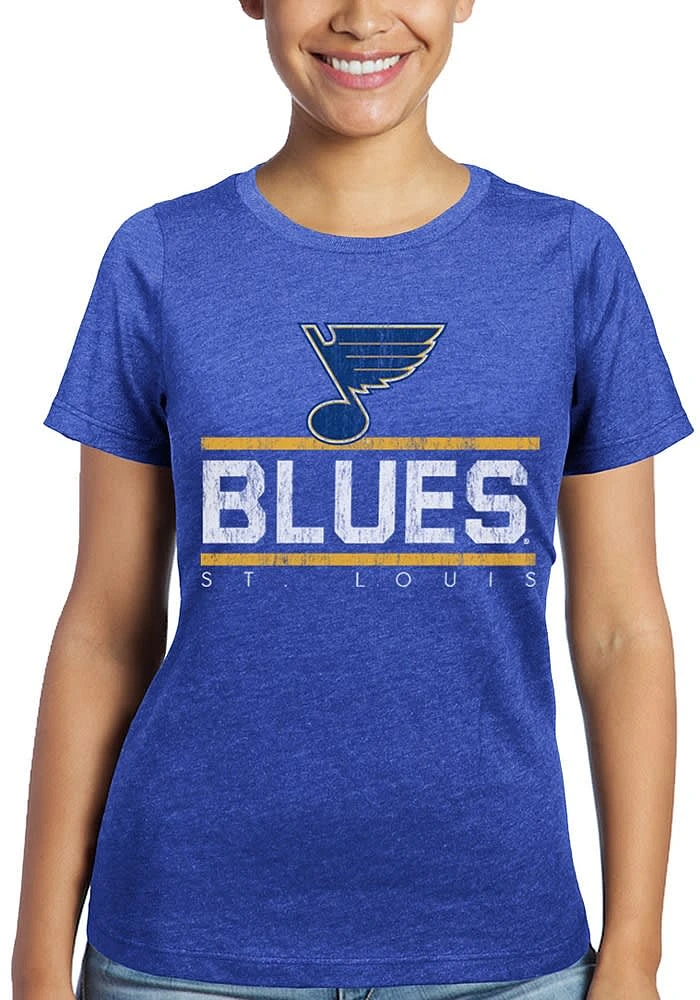 St Louis Blues Womens Blue Triblend Crew Neck Design Short Sleeve T-Shirt