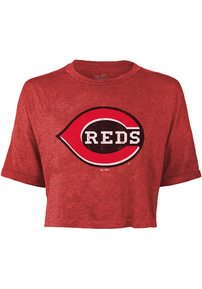 Cincinnati Reds Womens Red Script Triblend Short Sleeve T-Shirt