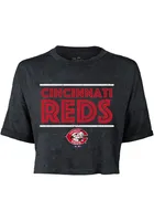 Cincinnati Reds Womens Black Phosphate Short Sleeve T-Shirt