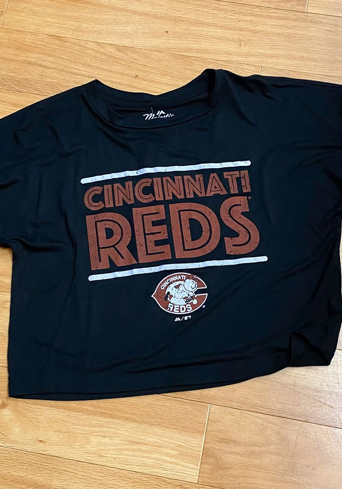 Cincinnati Reds Womens Black Phosphate Short Sleeve T-Shirt