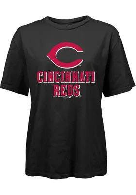 Cincinnati Reds Womens Black Lockup Short Sleeve T-Shirt