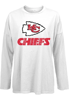 Kansas City Chiefs Womens White Lockup LS Tee