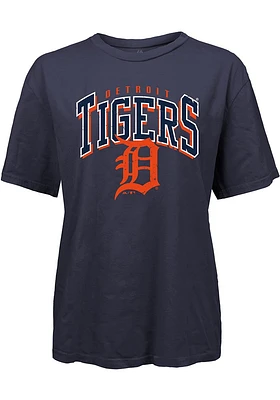 Detroit Tigers Womens Navy Blue Burple Short Sleeve T-Shirt