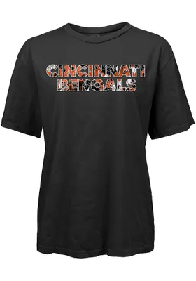 Cincinnati Bengals Womens Black Floral Short Sleeve T-Shirt