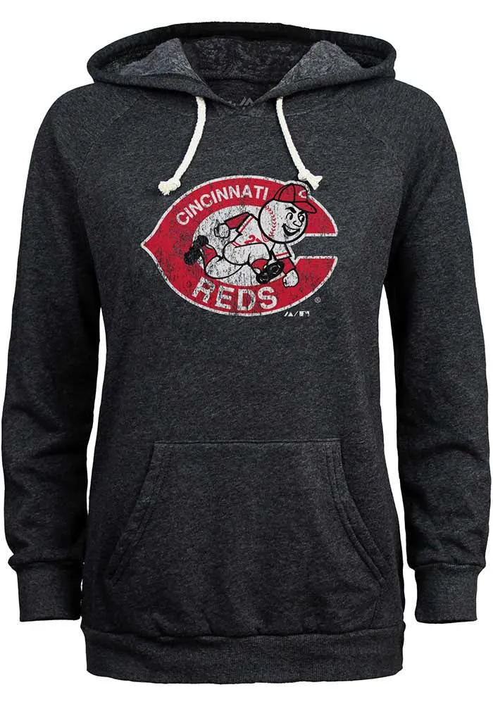 Cincinnati Reds Womens Black Triblend Hooded Sweatshirt