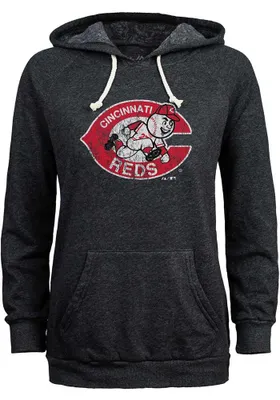 Cincinnati Reds Womens Black Triblend Hooded Sweatshirt