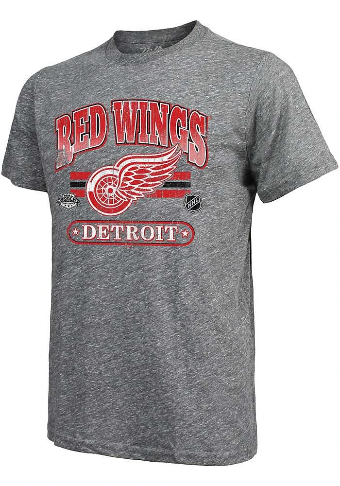 Detroit Red Wings Grey Caps Chunky Century Short Sleeve Fashion T Shirt