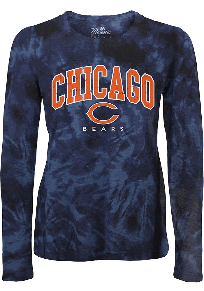 Chicago Bears Womens Navy Blue Tie Dye LS Tee
