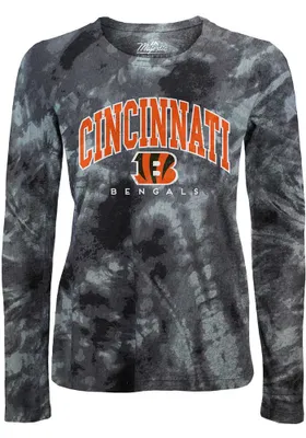 Cincinnati Bengals Womens Black Tie Dye LS Tee