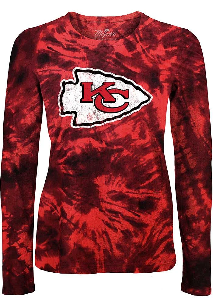 Kansas City Chiefs Womens Red Tie Dye LS Tee