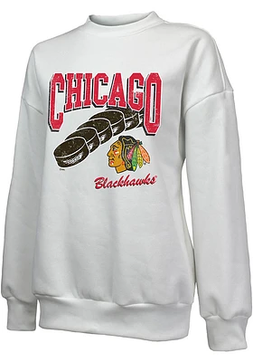 Chicago Blackhawks Womens White Bank Shot Crew Sweatshirt