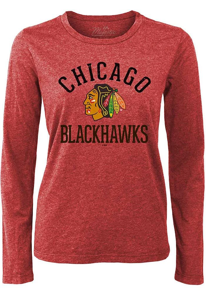 Chicago Blackhawks Womens Red Field Goal LS Tee