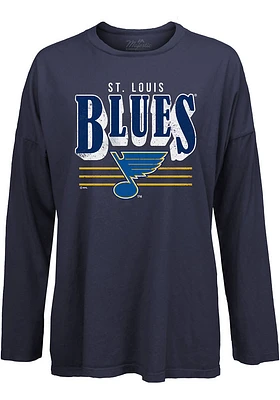 St Louis Blues Womens Navy Blue Bernard LS Tee