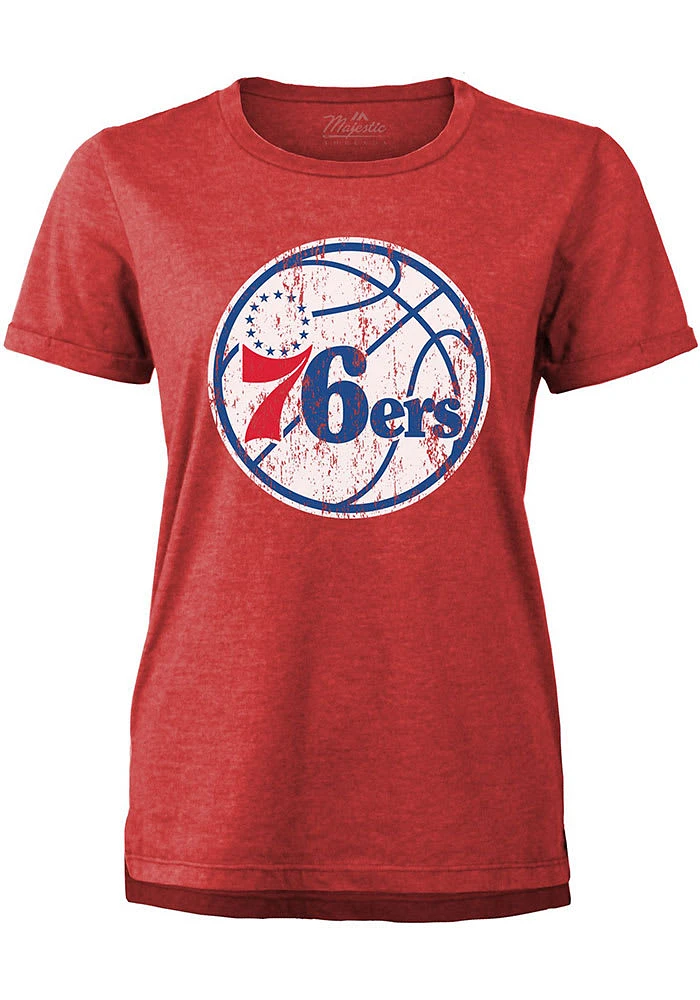 Philadelphia 76ers Womens Red Primary Short Sleeve T-Shirt