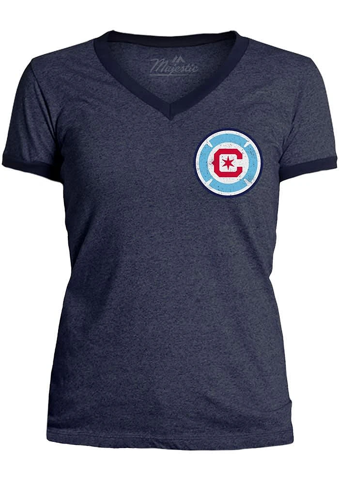 Chicago Fire Womens Navy Blue Ringer Short Sleeve T-Shirt