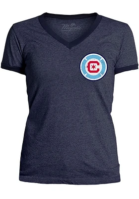 Chicago Fire Womens Navy Blue Ringer Short Sleeve T-Shirt
