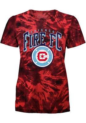 Chicago Fire Womens Red Tie Dye Short Sleeve T-Shirt