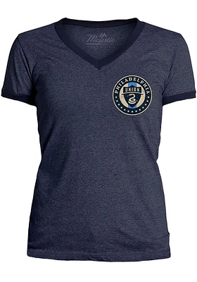 Philadelphia Union Womens Navy Blue Ringer Short Sleeve T-Shirt