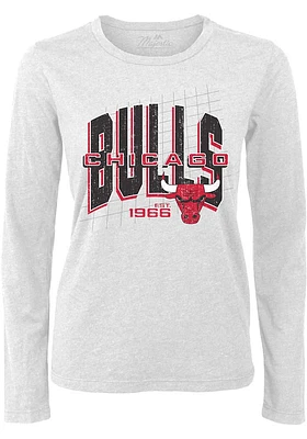 Chicago Bulls Womens White Boyfriend LS Tee