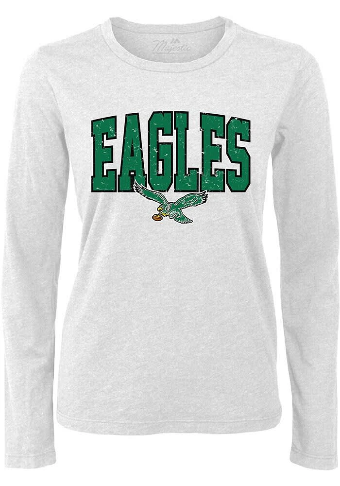Philadelphia Eagles Womens White Boyfriend LS Tee