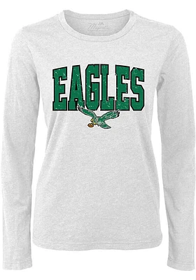 Philadelphia Eagles Womens White Boyfriend LS Tee