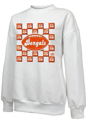 Cincinnati Bengals Womens White Checkered Crew Sweatshirt