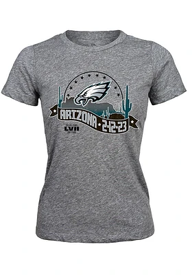 Philadelphia Eagles Womens Grey 2022 Super Bowl Participant Hollywood Short Sleeve T-Shirt
