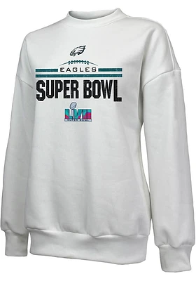 Philadelphia Eagles Womens White 2022 Super Bowl Participant Goal Line Crew Sweatshirt