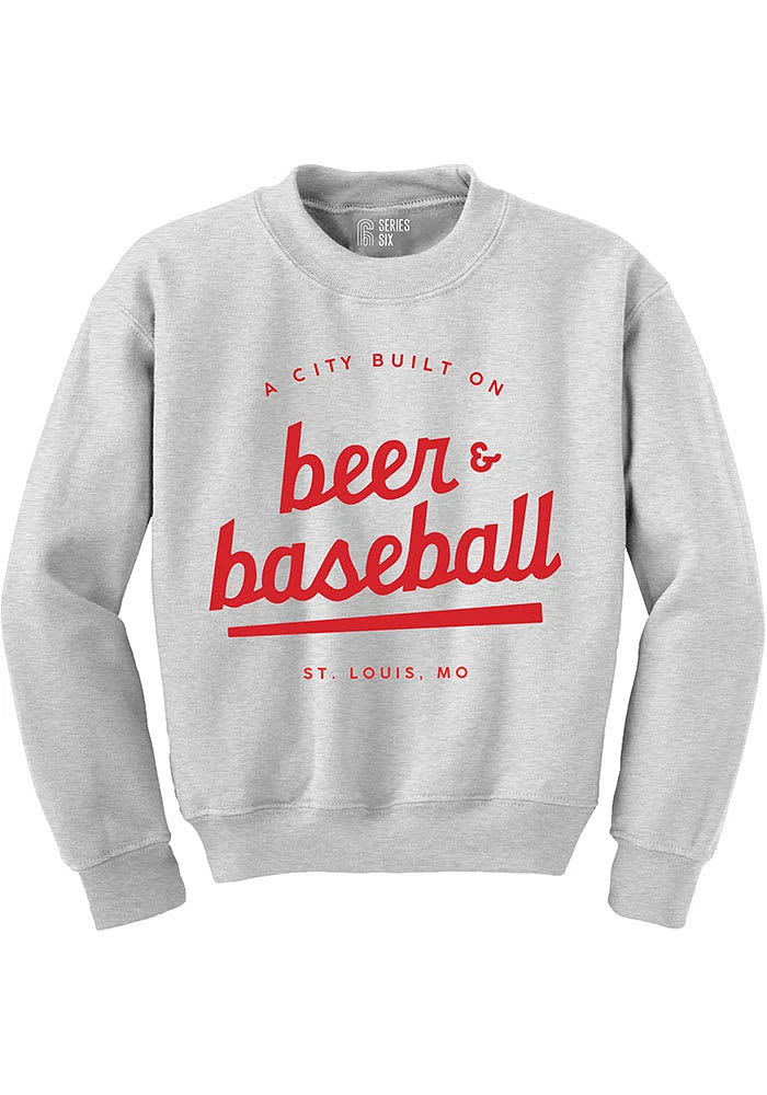 Series Six St Louis Mens Grey Beer Baseball Long Sleeve Crew Sweatshirt