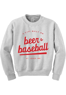 Series Six St Louis Mens Grey Beer Baseball Long Sleeve Crew Sweatshirt