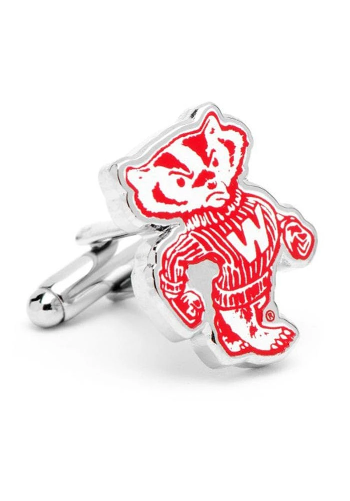 Silver Plated Logo Wisconsin Badgers Mens Cufflinks - Silver